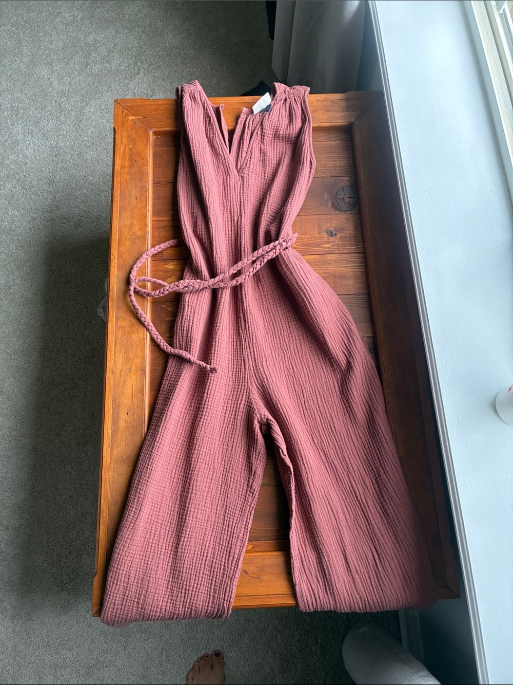 Universal Thread Mauve Sleeveless Wide-Leg Jumpsuit with Braided Waist Tie